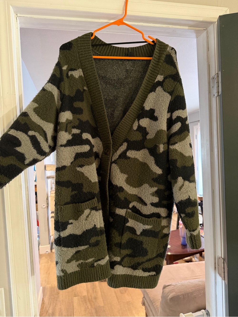 Olive Camo Knit Cardigan Sweater - Green Camouflage